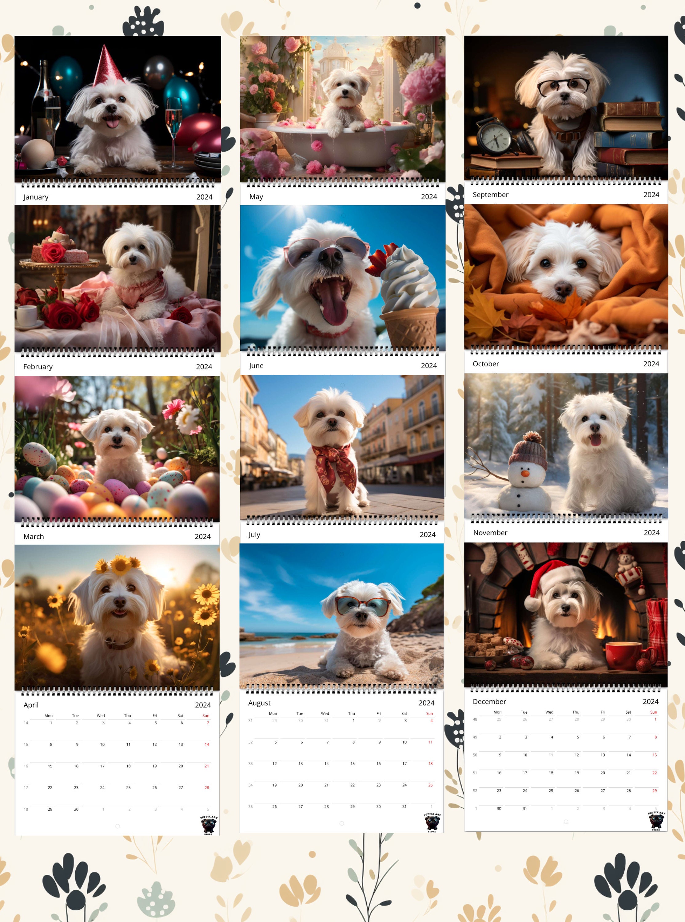Maltese Calendar 2024 Maltese Wall Calendar Gift Dog Wall Calendar 2024