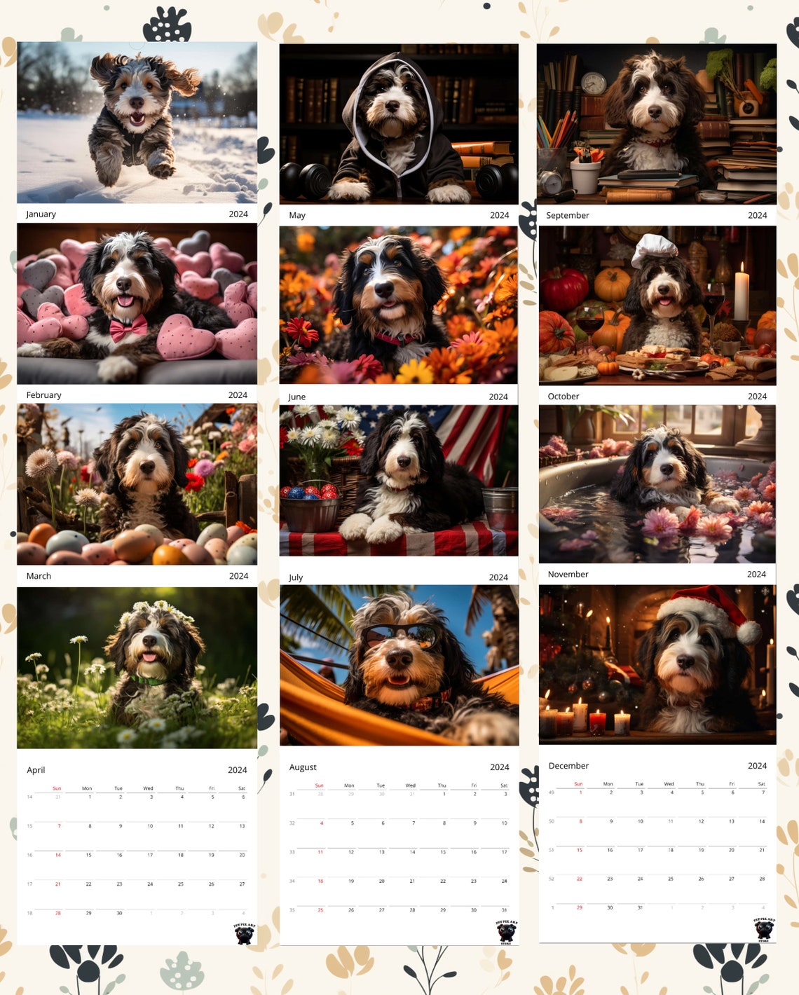 Bernedoodle Calendar 2025 Bernedoodle Wall Calendar Gift Dog Wall