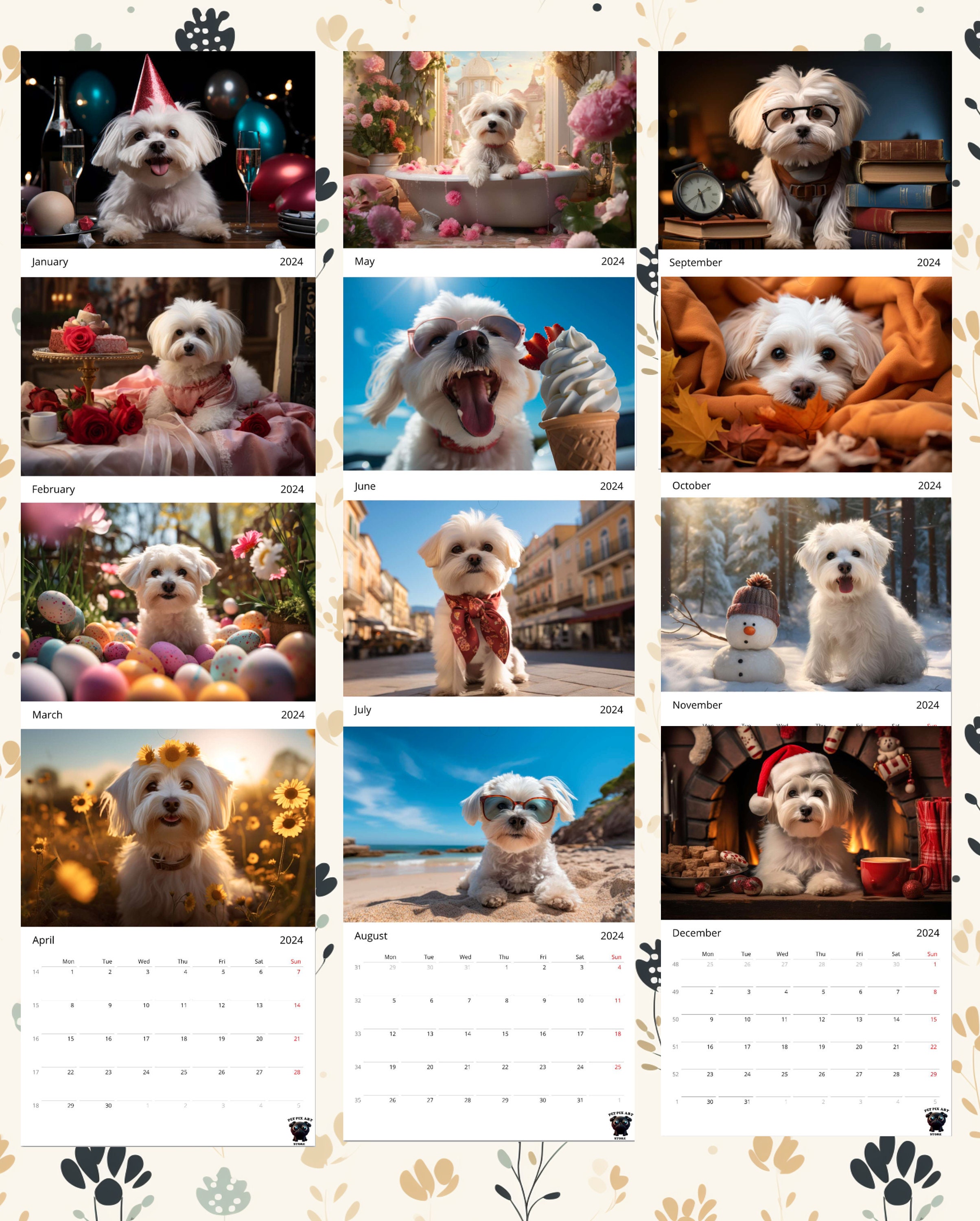 Maltese Calendar 2024 Maltese Wall Calendar Gift Dog Wall Calendar 2024
