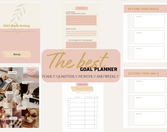 Yearly, monthly, weekly goal setting| Goals Setting & Vision Board| New Year Goals| Girly yearly planner| Goal Setting Template be that girl