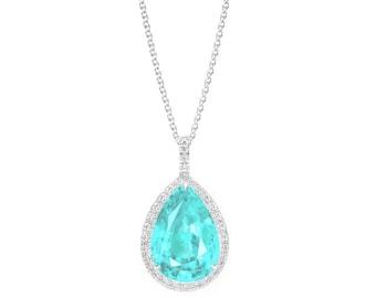 GIE Certified 17 Ct Natural Paraiba Tourmaline Pear Cut 925 Silver Pendant Loose Gemstone