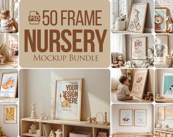 Nursery Wall Frame Mockup Bundle: Baby Room Decor PSDs
