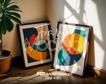 Vertical 2 Frame Mockup: Wall Art Mockup PSD (Digital Download)