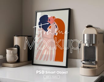 Vertical Kitchen Frame Mockup PSD : Wall Art Poster, Blank Wooden Frame (Digital Download)