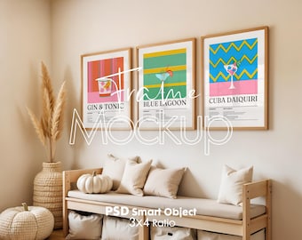Vertikal mockup med 3 ramar: Väggkonstdisplay (PSD)