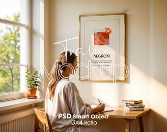 Thin Wood Frame Mockup: DIN A Ratio, Home Interior (PSD)