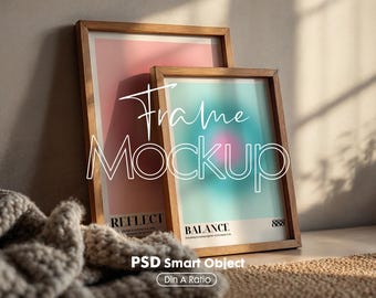 Vertical 2 Frame Mockup: Wall Art Display (PSD Digital Download) DIN A Ratio