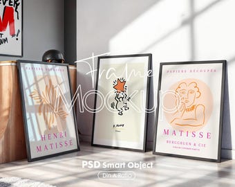 Vertical 3 Frame Mockup: Gallery Wall Art Display (PSD Digital Download))