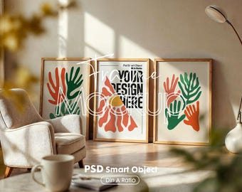Vertical 3 Frame Mockup: Gallery Wall Art Display (PSD Digital Download))