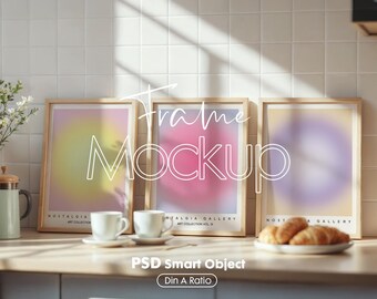 Vertical 3 Frame Mockup: Gallery Wall Art Display (PSD Digital Download))