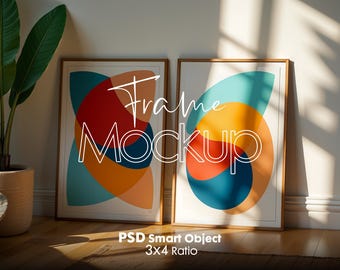 Vertical 2 Frame Mockup: Wall Art Mockup PSD (Digital Download)