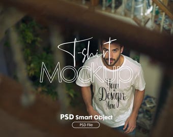 Men White T-Shirt Mockup PSD, Gildan 64000 Model Tee Template for Fashion Design & Branding