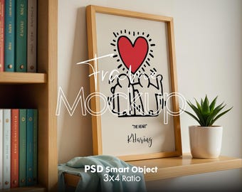 Vertical Frame Mockup: Wall Art Poster, Blank Wooden Frame (PSD)