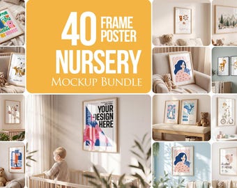 Nursery Wall Frame Mockup Bundle: Baby Room Decor PSDs