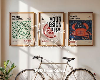 Vertical 3 Frame Mockup: Gallery Wall Art Display (PSD Digital Download))