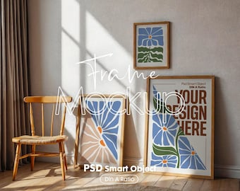 Vertical 3 Frame Mockup: Gallery Wall Art Display (PSD Digital Download))