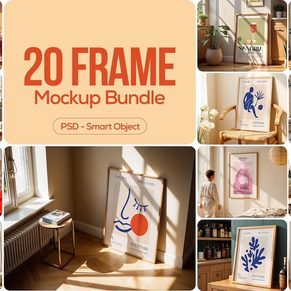 20 Frame Mockup PSD Bundle: Wall Art Display (PSD Smart Object)