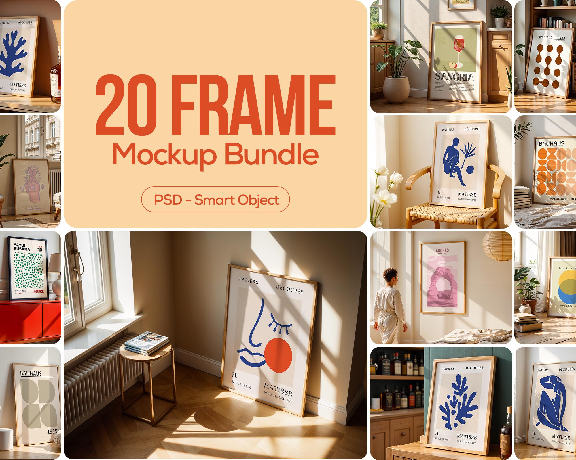 20  Frame Mockup PSD Bundle Set, Frame Mockup Bundle, 20 PSD Wall Mockup Frame, PSD Frame Bundle, Psd Smart Object