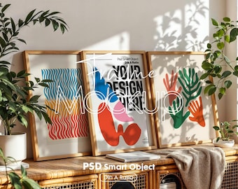 Vertical 3 Frame Mockup: Gallery Wall Art Display (PSD Digital Download))