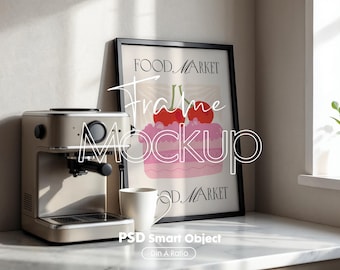 Vertical Kitchen Frame Mockup PSD : Wall Art Poster, Blank Wooden Frame (Digital Download)