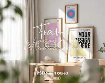 Vertical 3 Frame Mockup: Gallery Wall Art Display (PSD Digital Download))