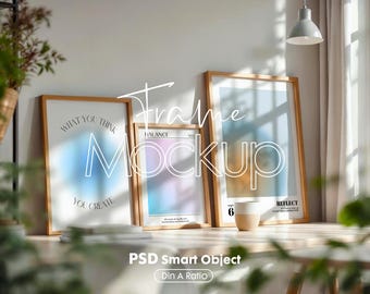 Vertical 3 Frame Mockup: Gallery Wall Art Display (PSD Digital Download))
