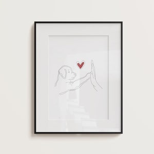 Paw Promise Art| Minimalist Paw & Human Hand Drawing| High-Five Dog Paw and Human Hand Line Art Print| One line Paw Art | Dog lovers Gift.