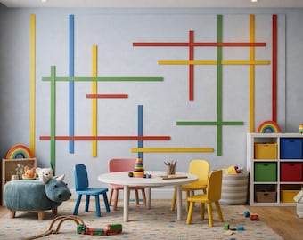 Design de parede infantil colorido – Decoração para sala de jogos e quarto de bebê | Lista de cortes pronta para uso