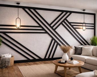 Projeto de parede decorativa faça você mesmo | Planos personalizados para acabamento de parede com projeto e lista de corte | Download digital de parede decorativa moderna