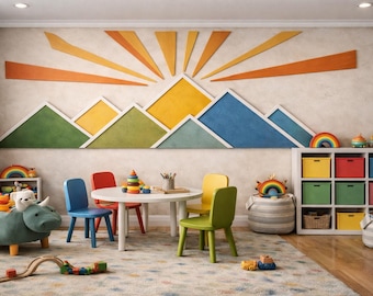 Design de parede infantil colorido – Decoração para sala de jogos e quarto de bebê | Lista de cortes pronta para uso