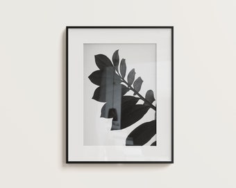 Impressão botânica de folha preta, arte de parede abstrata moderna (download digital)