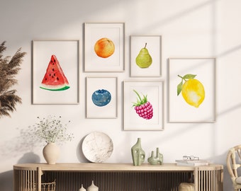 Set of 6 Kids Art Prints Fruit Water Color Original Design