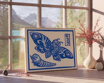 Vintage Godzilla Mothra Print, Kaiju Movie Poster (Digital Download)