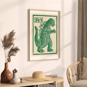 Vintage Godzilla Framed Print, Godzilla Poster, Japanese Print, Movie Poster
