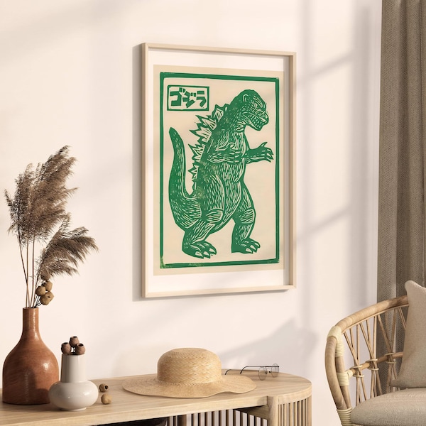 Vintage Godzilla Poster, Japanese Movie Print