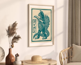 Vintage Godzilla Gigan Poster, Retro Kaiju Art (Digital Download)