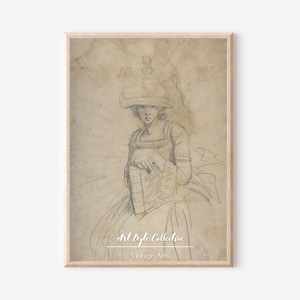 Antique Line Drawing, Vintage Sketch Woman Art, DIGITAL PRINTABLE, Instant Download, Woman Art, Vintage Art, Home Decor, Bedroom Art #136