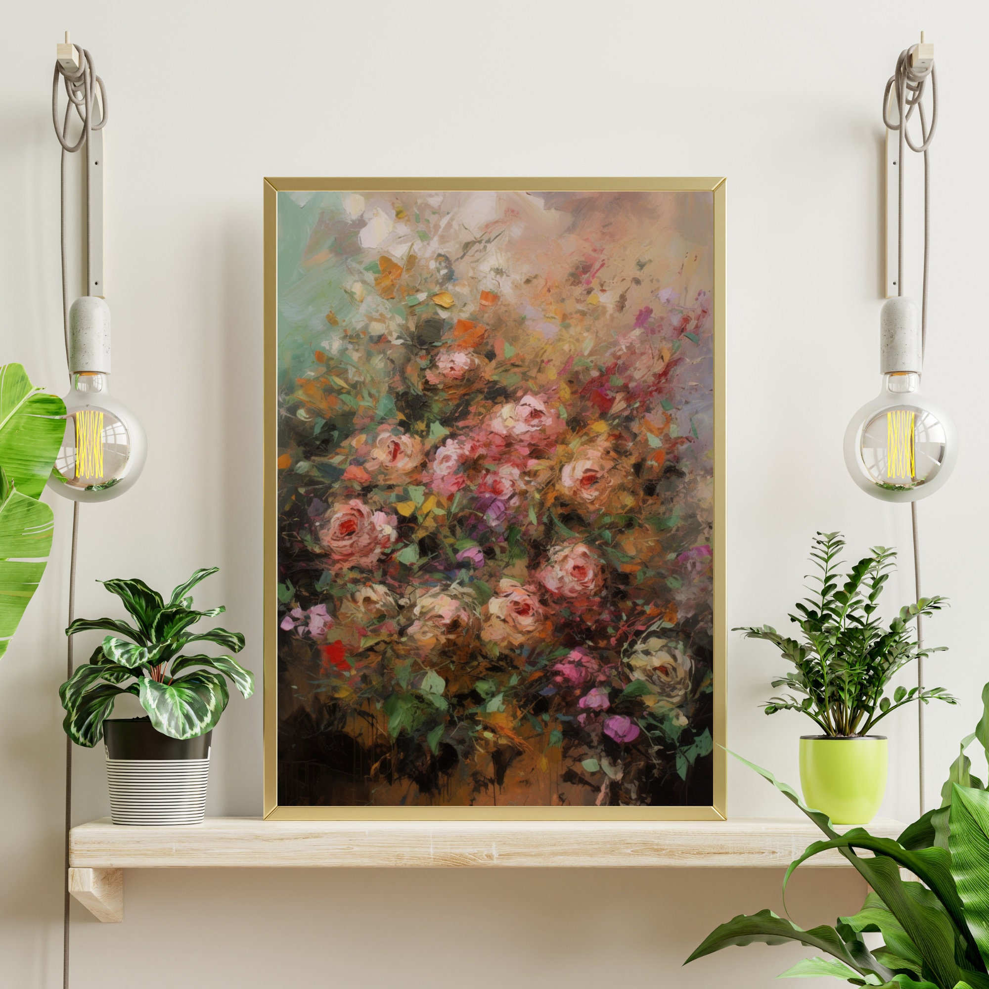 Rose Garden Oil Painting Vintage Moody Floral Art Print PRINTABLE 1 - Etsy
