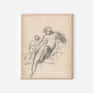 Antique Line Drawing, Vintage Abstract Sketch Woman Art, Digital PRINTABLE, Dining Decor, Pencil Art, Home Decor, Vintage Sketch Art #0090