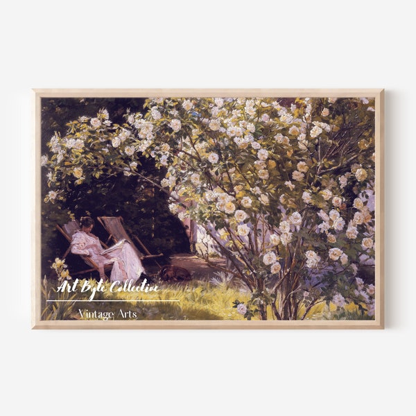 French Country Garden Vintage Painting, Bedroom Art Print, PRINTABLE Download, Rose Garden Art, Gift for Floral Lovers, Home Decor #157