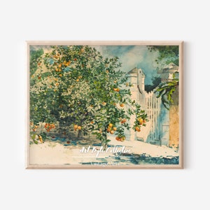 Spanish Kitchen Decor, Orange Tree Vintage Watercolor Painting, PRINTABLE Downloadable Art, Farmhouse Decor, Dining Decor, Country Art #088