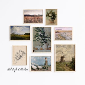 Vintage Country Art SET of 8, European Sophisticated Decor, Home Decor, Vintage Gallery Set, Still Life Painting, Farmhouse Art #125