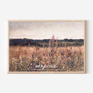 Printable Wildflower Field Landscape Oil Painting, Country Landscape Art Print, Farmhouse Wall Art Digital Download , Farmhouse Decor | 0087