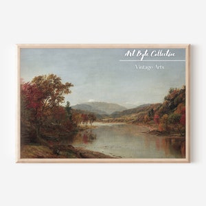 Autumn Landscape Oil Painting, Vintage Rustic Country Decor Digital Art PRINTABLE, Lake Painting, Home Decor, Dining Room Painting #137