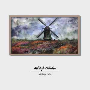 Samsung Frame TV Art | Vintage Landscape DIGITAL of Dutch Windmill