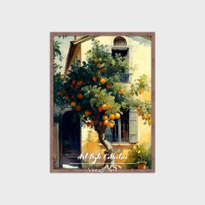 Spanish Kitchen Decor | Orange Tree Vintage Watercolor Painting | PRINTABLE Downloadable Art | 001