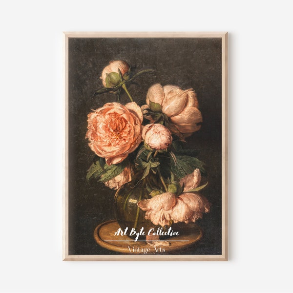 Moody Vintage Flower Print, Dark Floral Still Life Oil Painting, PRINTABLE Digital Antique Art, Farmhouse Decor, Free Gift Inside #161