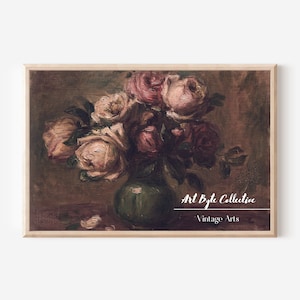 Rose Still Life Painting, Vintage Flower Art Print Antique Digital PRINTABLE, Still life Painting, Above Bed Art, Home Decor Gift #143