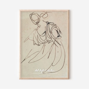 Antique Line Drawing, Vintage Abstract Sketch Woman Art, Digital PRINTABLE, Dining Decor, Pencil Art, Vintage Decor, Vintage Sketch Art #114