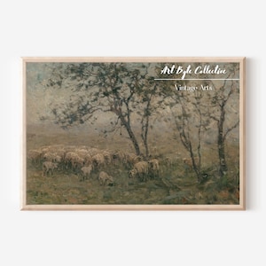 Sheep Painting, Farm Animal Print, Vintage Wall Decor PRINTABLE, Gift for Vintage Art Lovers, Farmhouse Art, Vintage Landscape Art #148